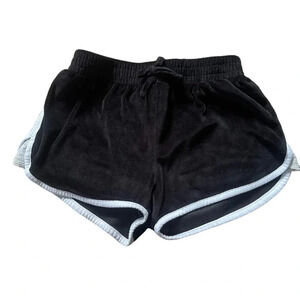 Juicy Couture Girls Lace Inset Track Shorts Sz 8/10 Black Velour Elastic Waist